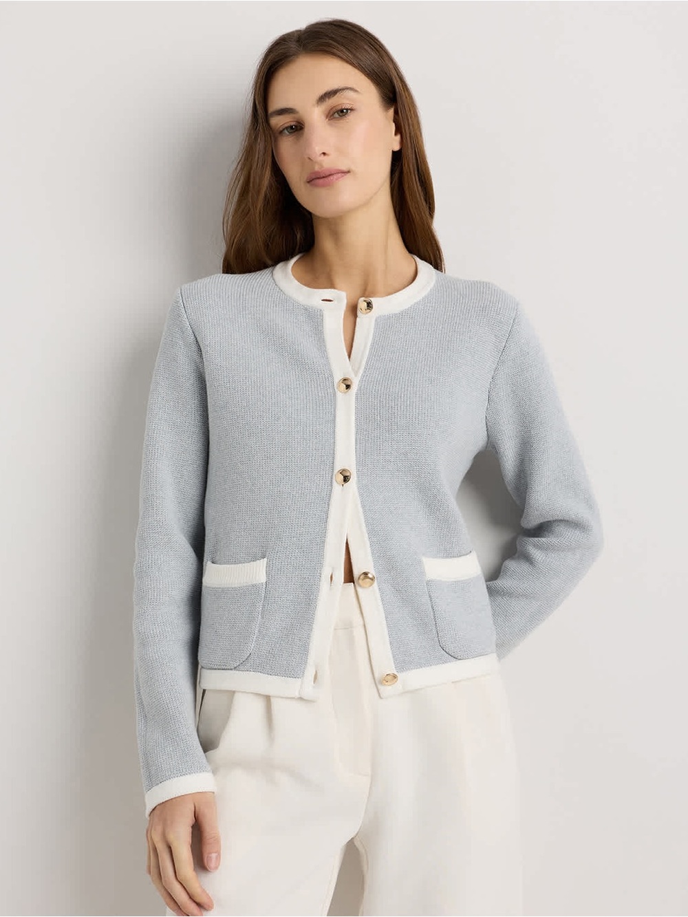 Quince Organic Cotton Sweater Jacket Heather Dove Grey Business Casual Women’s M